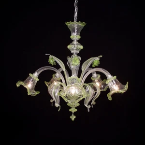 Ca' venier lustre en verre de Murano 5 lumières cristal vert - Imagen 1 de 1