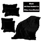 Real Fur Throw Genuine Farm Rabbit Skin Blanket Warm Pelts Bedspread Decor Black
