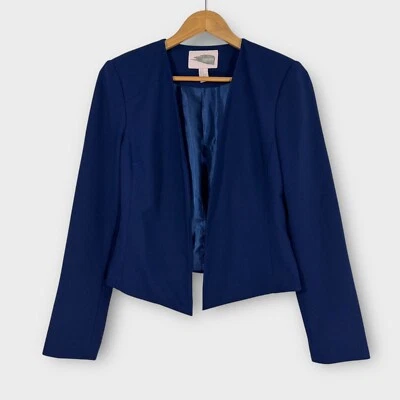 Chaqueta Blazer Forever 21 Contemporary Para Mujer Talla Pequeña Azul Sólido Frente Abierto Foto 1 de 4
