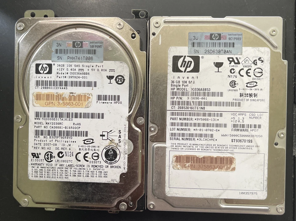 Lot Of 2HP 36GB 10K DG036A9BB6 395924-001 gpn: 375863-001 MAY 2036RC,DG036A8853 - Image 1 of 2