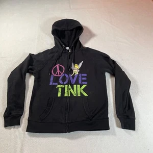 Disney Jacket Youth Extra Large Black Tinker Bell Hoodie Y2K Full Zip Believe - Picture 1 of 11