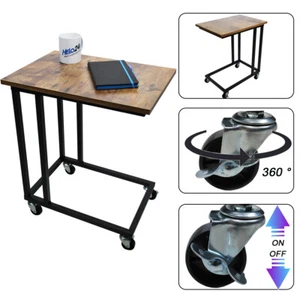 Beistelltisch Sofatisch Kaffeetisch Betttisch Laptoptisch Stahl Holz mit Rollen - Bild 1 von 5