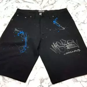 Pantaloncini Uomo Miskeen Jet Black | Blu | Grigio Denim Dipinti a Mano Nuovi con etichette - Foto 1 di 4