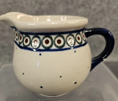 Pequeña cerámica polaca Boleslawiec crema azul patrón de lunares 3,25" de alto Foto 1 de 4