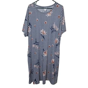 Lularoe Dress Pockets Marly Stripes Floral Womens Plus Size 3X Short Sleeved - Picture 1 of 8