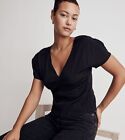 Madewell Puff Sleeve V-Neck Jacquard Viscose Blouse Top Black Size 8 New Nwt