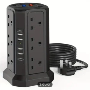 Tower Verlängerungskabel mit USB-Steckplätzen und PD 18W USB C Schnellladegerät (13A 3250W). - Bild 1 von 9