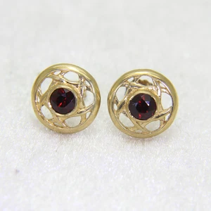 Keltische Ohrstecker 9 kt Gold Granat - Bild 1 von 6