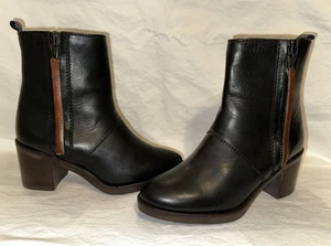 Fabianelli Black Leather Block Heel Zip Ankle Boots Made In Italy Size 38/7.5 US - Picture 1 of 8