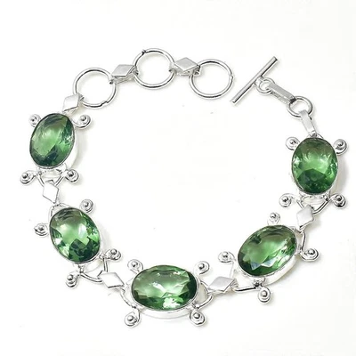 Paraiba Peridot Gemstone 925 Sterling Silver Handmade Jewelry Bracelet Size-8 - Image 1 of 4