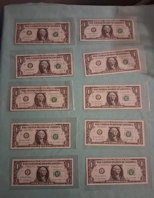 **0ne Dollar Star Notes** Lot of 10(1-2017,2-2017A's, 7-2021) Low S/N - Image 1 of 4