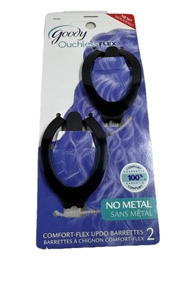 NEW Goody Ouchless Comfort Flex Updo Barrettes 2-pack Black No metal NOS Hair - Image 1 of 4