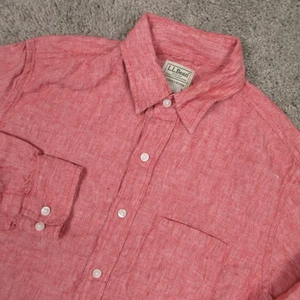 LL Bean Shirt Mens Small Red Slightly Fitted Linen Chambray Pocket Button Up - Picture 1 of 7