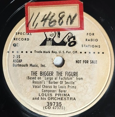 JAZZ POP 78 Louis Prima THE BIGGER THE FIGURE 1952 Columbia PROMO - Image 1 of 4