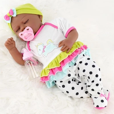20" Black Baby Doll Ethnic Reborn Sleeping Girl Realistic Handmade Toy BiBi Doll - Image 1 of 4