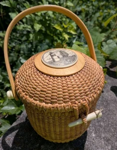 Cesta tejida a mano Nantucket Linda Layden Scrimshaw barco barco faro 6" de alto - Imagen 1 de 20