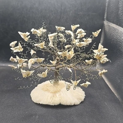 Escultura de árbol bonsai dólar de arena paloma alambre y concha marina artesanal de colección costera Foto 1 de 4