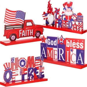 4 Pieces Patriotic Table Decoration 4th of July Wooden Table Centerpiece Inde... - Picture 1 of 6