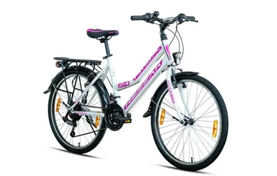 Mädchenfahrrad 24 Zoll Kinderfahrrad City Fahrrad  21 Gang RH ca 42cm weiss pink - Bild 1 von 4