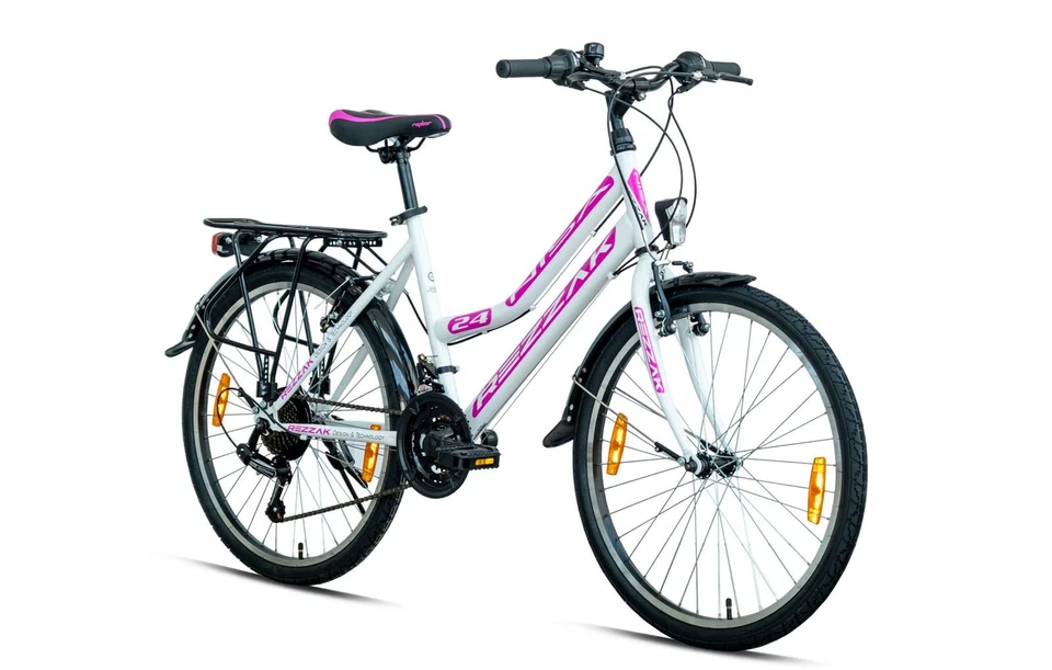 Mädchenfahrrad 24 Zoll Kinderfahrrad City Fahrrad  21 Gang RH ca 42cm weiss pink - Bild 1 von 4