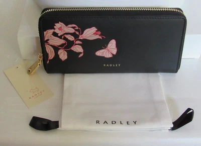Cartera sin asas Radley London BUTTERFLY grande con cremallera alrededor negra clara nueva con etiquetas $128 Foto 1 de 4