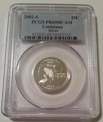 2002 S Silver Louisiana State Quarter Proof PR69 DCAM Blue Label - Image 1 of 2