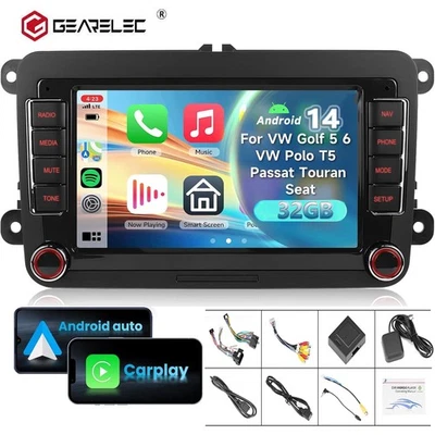 Radio de Coche 7" Carplay Android 14 32G GPS Navi WiFi Para VW Golf Touran Jetta - Imagen 1 de 4