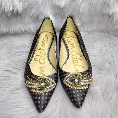 Zapatos planos Sam Edelman Rafaella ojos cuentas cuero punta punta talla 6 Foto 1 de 4