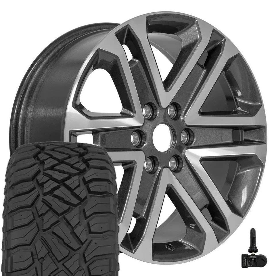 Ford F-150 FR64 20x8.5 Gunmetal Wheels & 275/55R20 R/T Tires, TPMS Set 6X135 +44 - Image 1 of 4