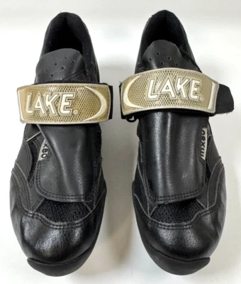 Zapatos para mujer LAKE MX80 negros con correa de ciclismo de cuero con cordones talla US 9 EUR 41 EN MUY BUENA CONDICIÓN Foto 1 de 4