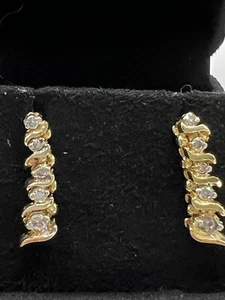 Diamant Ohrringe Hänger S Stab Tennis Pfosten 0,20 Karat Gesamt 14 Karat Gelbgold 3,1 g - Bild 1 von 11
