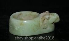 4.6" Rare Old Chinese Green Jade Carveing Dynasty Sheep Head cann Wine cup