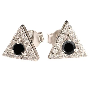 4.30Ct Natural Jet Black Diamond Round Cut Women's Studs In 925 Sterling Silver - Picture 1 of 12