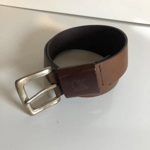 Calvin Klein Jeans Brown Leather Belt Silver Buckle Size Medium 40in - Picture 1 of 5