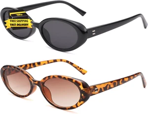Retro Oval Sunglasses for Women Men Vintage Small Frame Sun Glasses 90S Style Sh - Picture 1 of 6