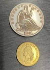 CONFEDERATE GOLD Penny coin And Half Dollar RESTRIKE LOT of 2