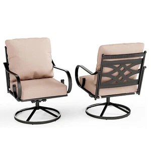 2 Piece Swivel Patio Chairs Outdoor Dining Chairs Metal Rocking Chair w/ Cushion - Picture 1 of 9