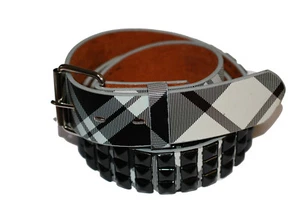3 R pyramid studded belt belt white and black check - Picture 1 of 2