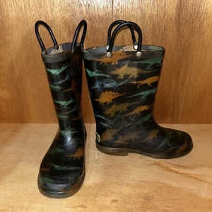 Western Chief Boys 11 Dino Stomp Lighted Black Rain Boots Light Up - Picture 1 of 13