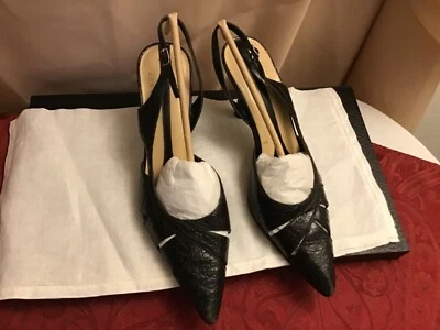 Ann Marino Black Leather Pointed Toe Cut-out Slingback shoes size 6.5 - Image 1 of 4