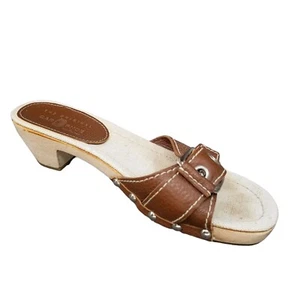 Zapato Coche Original Sandalias Deslizables Mujer Suela Madera Cuero Marrón Talla 8.5 EU 39 - Imagen 1 de 12