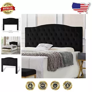 Contemporary Velvet Upholstered Bed Frame with Button Tufting - Queen/Full Size - Picture 1 of 7