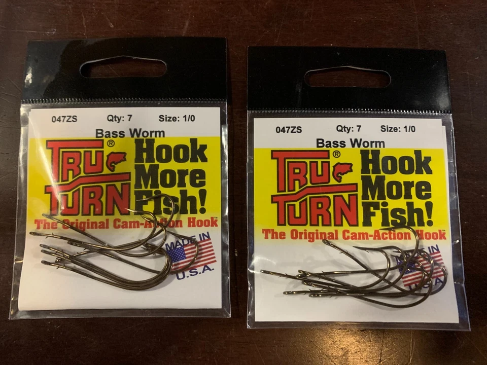 Bass Worm FISH HOOKS Size 1/0 7-pack Lot x2pks TruTurn 047ZS NEW! - Image 1 of 2
