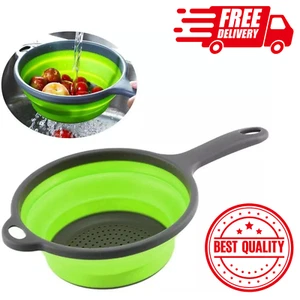 Silicone Colander Collapsible Food Strainer Basket with Handle Drain Water BPA X - Picture 1 of 2