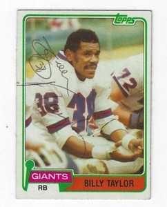 Autographed BILLY TAYLOR New York Giants 1981 Topps card #34 w/COA