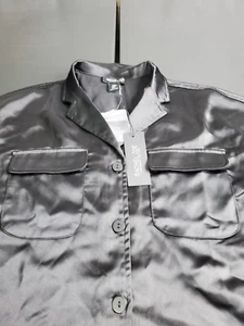 Rachel Zoe Women Black Blouse Med Short Sleeve Button New - Picture 1 of 7