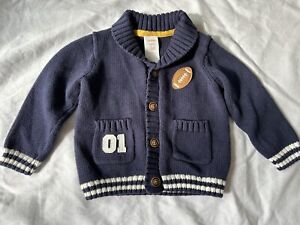 Gymboree Boy's 12-18 Months Navy Blue Football Letterman Button Sweater Cardigan
