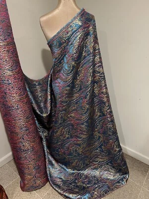 Blue Pink  Gold Silver Metallic Brocade Fabric 58” Width Sold By Yard - Image 1 of 4