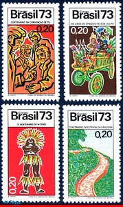 1288-91 BRAZIL 1973 HISTORICAL EVENTS, INDIAN, WAGON, ROAD, MI# 1372-75, SET MNH - Picture 1 of 2