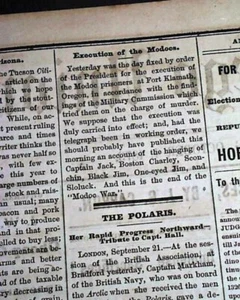 CAPTAIN JACK Modoc Indians Lava Beds War EXECUTIONS Hangings 1873 Old Newspaper - Picture 1 of 3